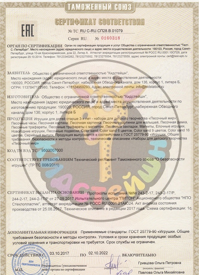 Приложение к сертификату соответствия ТР ТС 007/2011